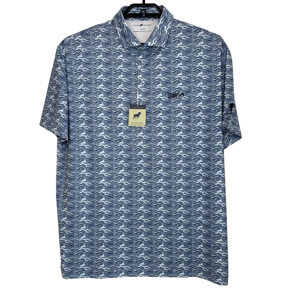 Horn Legend Mens Bamboo Charcoal Luxury Polo Shirt Sz XL Blue Print Short Sleeve